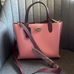 Pink Coach mini tote crossbody bag